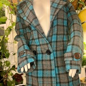 Jou Jou Blue and Gray Plaid Pea Coat